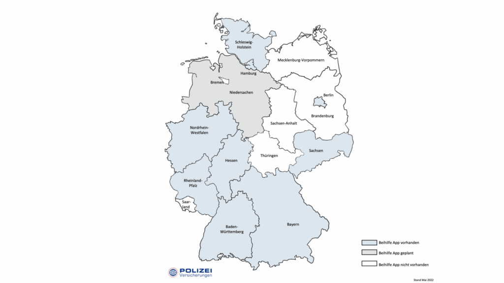 Grafische Übersicht über die Verfügbarkeit einer Beihilfe-App in Deutschland